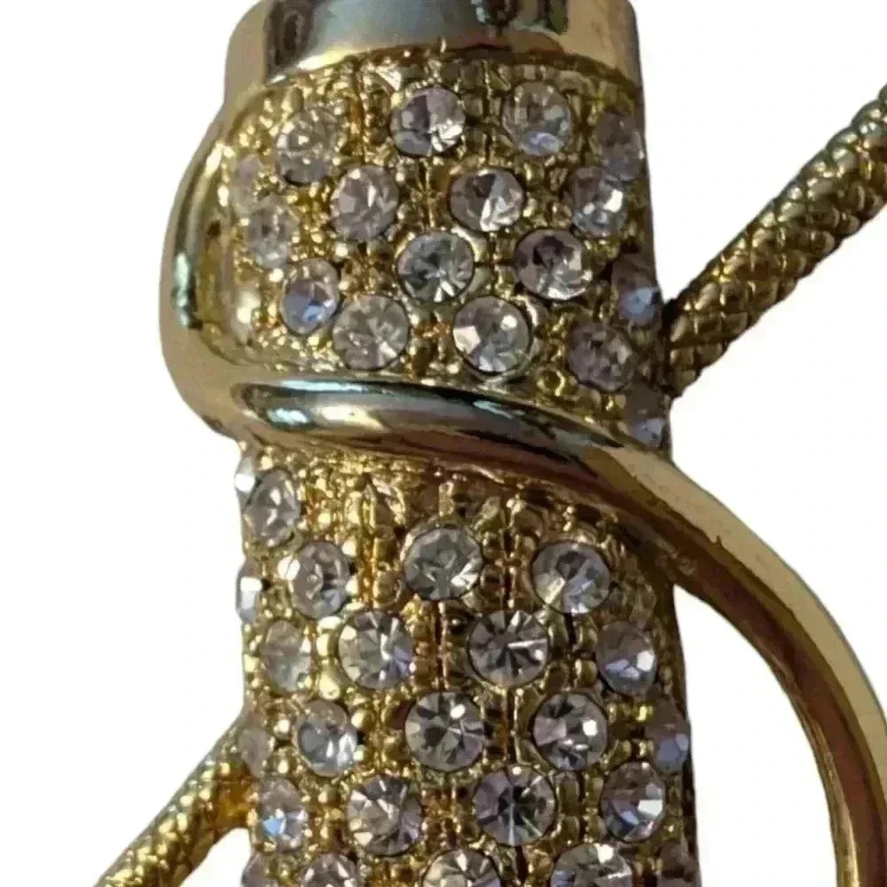 Golf Bag Rhinestone Brooch | Vintage Golfing Sweater Pin | 1980s Gold Tone Metal - Picture 2 of 7